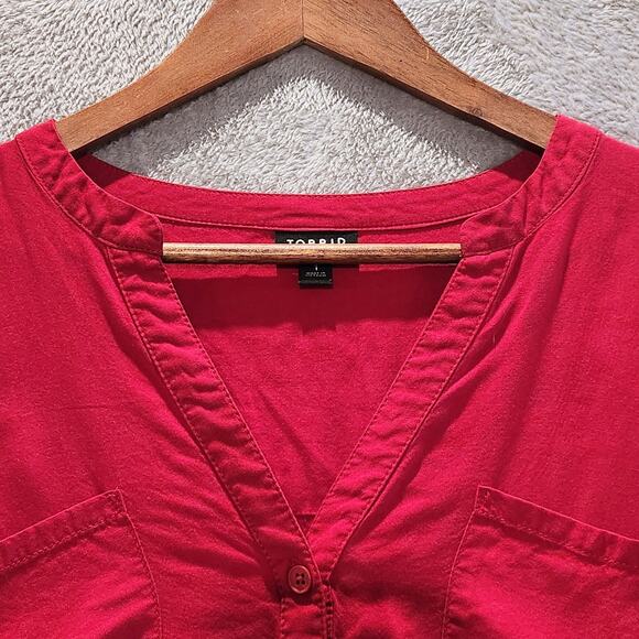 Torrid Womens Red Emma Babydoll Button Up Tunic Size 1X Drapey Lightweight - Picture 2 of 11